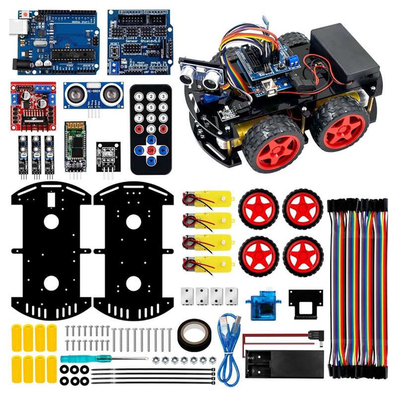 Arduino Uno Starter Kit - Kit de coche robot inteligente WOWFU-4WD